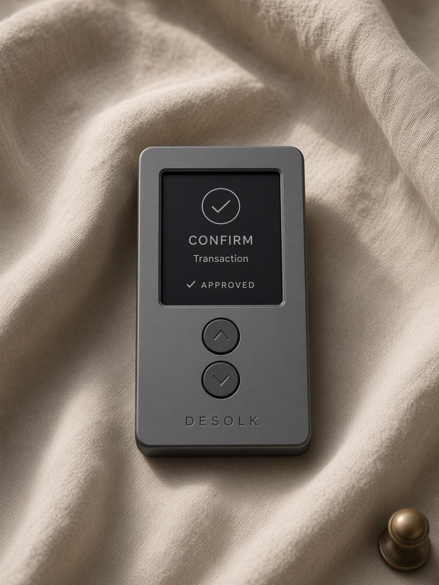 DESOLK hardware wallet on flax linen